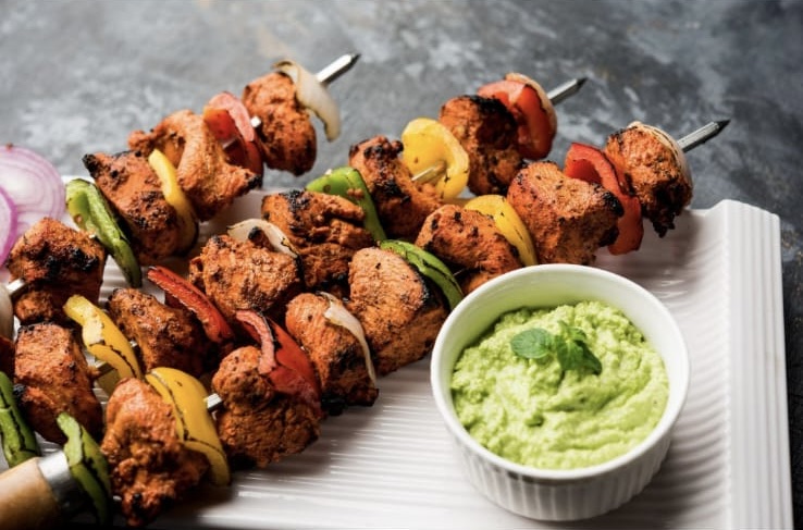 Lamb boti kebab platter with vegetables